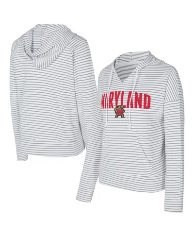 Concepts Sport Men's White/gray Maryland Terrapins French Terry Striped V-neck Pullover Hoodie In Multi