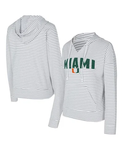Concepts Sport Men's White/gray Miami Hurricanes French Terry Striped V-neck Pullover Hoodie