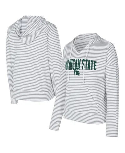 Concepts Sport Men's White/gray Michigan State Spartans French Terry Striped V-neck Pullover Hoodie In Multi