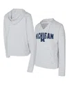 Concepts Sport Men's White/gray Michigan Wolverines French Terry Striped V-neck Pullover Hoodie In Multi