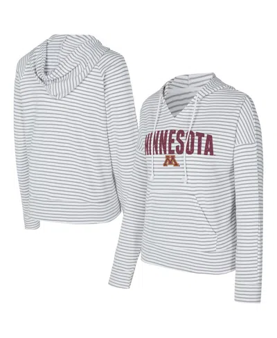 Concepts Sport Men's White/gray Minnesota Golden Gophers French Terry Striped V-neck Pullover Hoodie In Multi