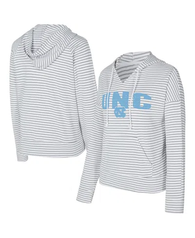 Concepts Sport Men's White/gray North Carolina Tar Heels French Terry Striped V-neck Pullover Hoodie