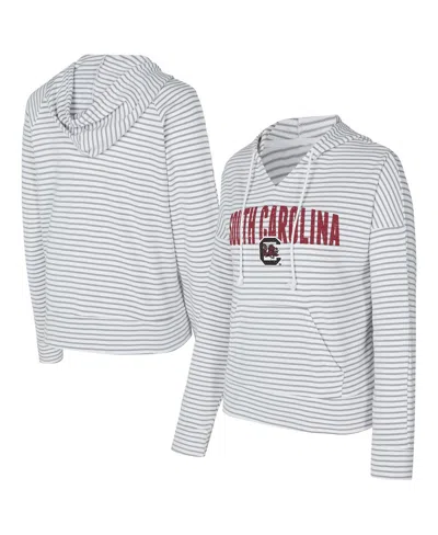 Concepts Sport Men's White/gray South Carolina Gamecocks French Terry Striped V-neck Pullover Hoodie