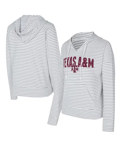 Concepts Sport Men's White/gray Texas A&m Aggies French Terry Striped V-neck Pullover Hoodie In Multi