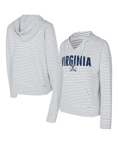 Concepts Sport Men's White/gray Virginia Cavaliers French Terry Striped V-neck Pullover Hoodie In Multi
