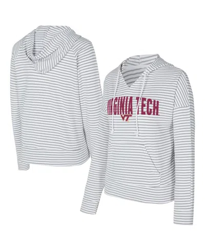 Concepts Sport Men's White/gray Virginia Tech Hokies French Terry Striped V-neck Pullover Hoodie In Multi
