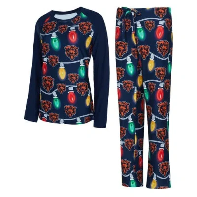 Concepts Sport Navy Chicago Bears Garland Knit Raglan Long Sleeve T-shirt & Trousers Set In Blue