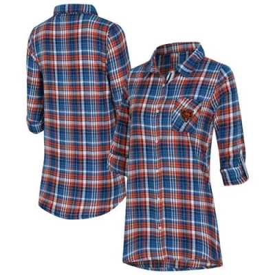 Concepts Sport Navy Chicago Bears Laney Plaid Tri-blend Full-button Nightshirt In Blue