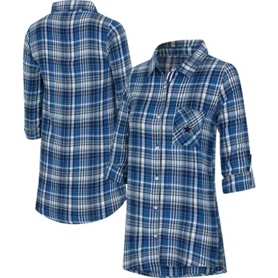 Concepts Sport Navy Dallas Cowboys Laney Plaid Tri-blend Full-button Nightshirt In Blue