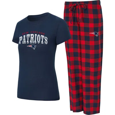 Concepts Sport Navy/red New England Patriots Avondale T-shirt & Pants Flannel Pj Set In Blue