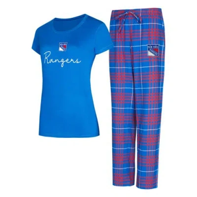 Concepts Sport Women's Blue/red New York Rangers Vector T-shirt Pants Sleep Set In Blue,red