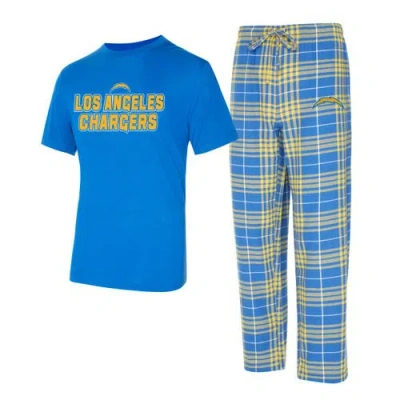 Concepts Sport Men's Powder Blue/gold Los Angeles Chargers Vector T-shirt Flannel Pants Sleep Set In Powder Blue,gold