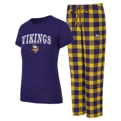 Concepts Sport Purple/gold Minnesota Vikings Avondale T-shirt & Pants Flannel Pj Set In Multi