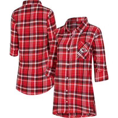 Concepts Sport Red Kansas City Chiefs Laney Plaid Tri-blend Full-button Nightshirt