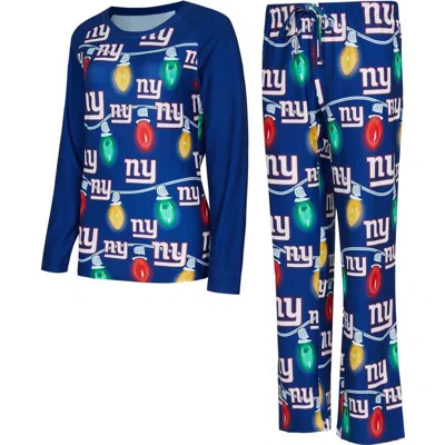 Concepts Sport Royal New York Giants Garland Knit Raglan Long Sleeve T-shirt & Pants Set