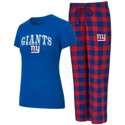 Concepts Sport Royal/red New York Giants Avondale T-shirt & Pants Flannel Pj Set In Blue