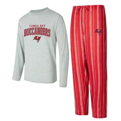 Concepts Sport Men's Tampa Bay Buccaneers Petition Long Sleeve T-shirt Pants Sleep Set In Red,heather Gray