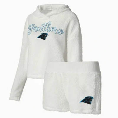 Concepts Sport White Carolina Panthers Fluffy Pullover Sweatshirt & Shorts Sleep Set