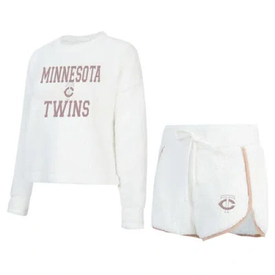 Concepts Sport White Minnesota Twins Painter Sherpa Long Sleeve Top & Short Set In Black