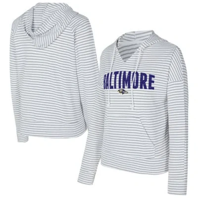 Concepts Sport White/gray Baltimore Ravens Liftoff Striped V-neck Hoodie