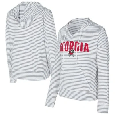 Concepts Sport White/gray Georgia Bulldogs French Terry Striped V-neck Pullover Hoodie
