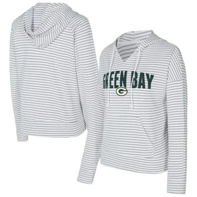 Concepts Sport White/gray Green Bay Packers Liftoff Striped V-neck Hoodie