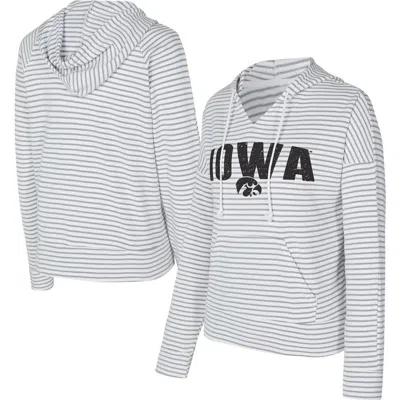 Concepts Sport White/gray Iowa Hawkeyes French Terry Striped V-neck Pullover Hoodie