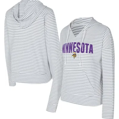 Concepts Sport White/gray Minnesota Vikings Liftoff Striped V-neck Hoodie In Green