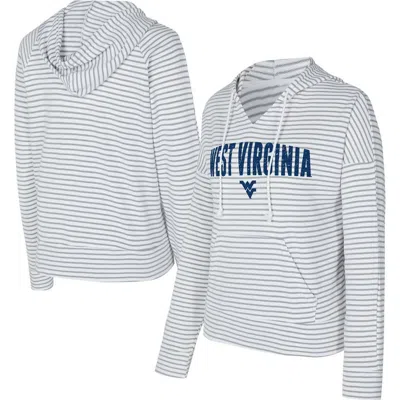 Concepts Sport White/gray West Virginia Mountaineers French Terry Striped V-neck Pullover Hoodie