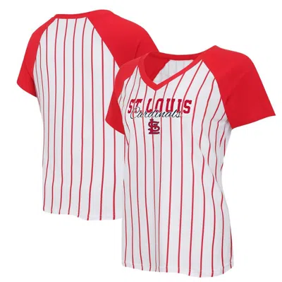 Concepts Sport White/red St. Louis Cardinals Reel Pinstripe V-neck Raglan T-shirt