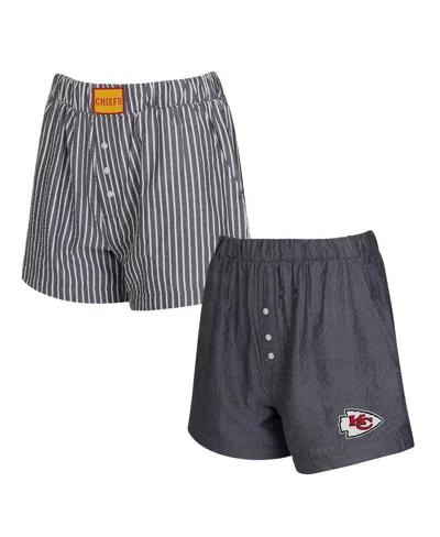 Concepts Sport Women's 2-pack Black Kansas City Chiefs Stripes And Solids Boxer Shorts Set In Multi