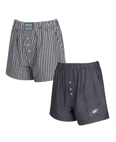 Concepts Sport Women's 2-pack Black Philadelphia Eagles Stripes And Solids Boxer Shorts Set In Multi