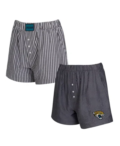 Concepts Sport Women's 2-pack Charcoal Jacksonville Jaguars Stripes And Solids Boxer Shorts Set In Multi