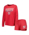 Concepts Sport Women's 2-pack Heather Red Washington Nationals Meter Knit Raglan Long Sleeve Top Shorts And Sleep S In Red