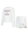 Concepts Sport Women's 2-pack White Minnesota Twins Painter Sherpa Long Sleeve Top And Shorts Set In White
