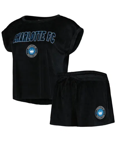 Concepts Sport Women's 2-piece Black Charlotte Fc Intermission Top And Shorts Sleep Set