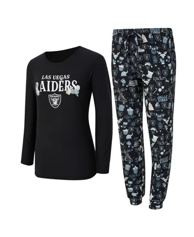 Concepts Sport Women's 2-piece Black Las Vegas Raiders Chestnut Long Sleeve T-shirt And Pants Sleep Set In Multi