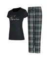 Concepts Sport Women's 2-piece Black/gray San Antonio Spurs Vector Top And Flannel Pants Sleep Set In Black