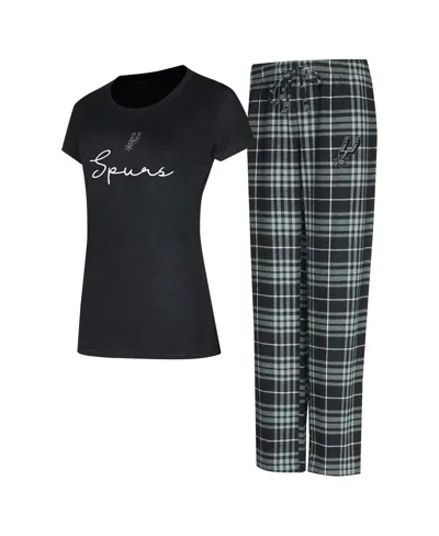 Concepts Sport Women's 2-piece Black/gray San Antonio Spurs Vector Top And Flannel Pants Sleep Set In Multi