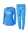 Concepts Sport Women's 2-piece Blue Detroit Lions Chestnut Long Sleeve T-shirt And Pants Sleep Set In Blue