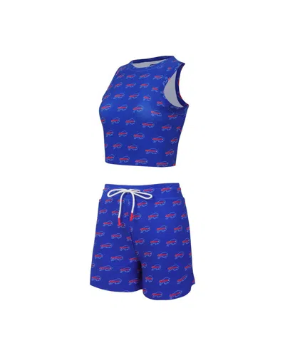Concepts Sport Women's 2-piece Buffalo Bills Gauge Allover Print Cropped Tank Top And Shorts Sleep Set In Blue