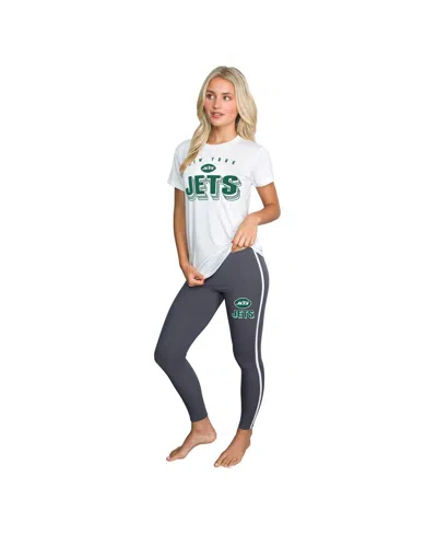 Concepts Sport Women's 2-piece Charcoal/ New York Jets Sonata Short Sleeve Top And Leggings Set In Multi
