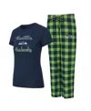 Concepts Sport Women's 2-piece College Navy/neon Green Seattle Seahawks Plus Avondale T-shirt And Pants Flannel Pj  In Multi