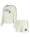 Concepts Sport Women's 2-piece Cream Boston Celtics Kaki Hacci Knit Long Sleeve Top And Shorts Set In Multi