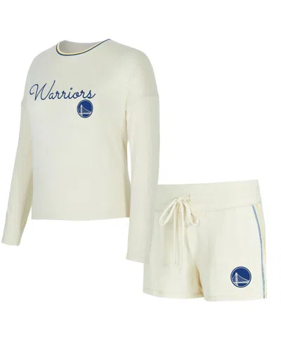 Concepts Sport Women's 2-piece Cream Golden State Warriors Kaki Hacci Knit Long Sleeve Top And Shorts Set In White