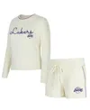 Concepts Sport Women's 2-piece Cream Los Angeles Lakers Kaki Hacci Knit Long Sleeve Top And Shorts Set In White