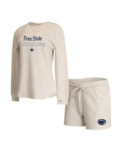 Concepts Sport Women's 2-piece Cream Penn State Nittany Lions Waffle Fabric Long Sleeve Top And Shorts Sleep Set In White