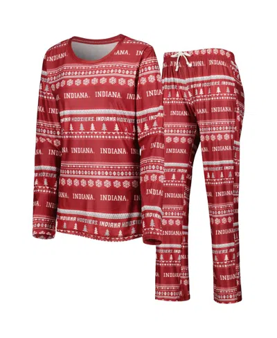 CONCEPTS SPORT WOMEN'S 2-PIECE CRIMSON INDIANA HOOSIERS HOLIDAY LONG SLEEVE TOP AND PANTS SLEEP SET