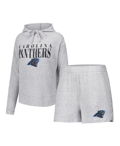 Concepts Sport Women's 2-piece Gray Carolina Panthers Juniper Long Sleeve Hoodie Top And Shorts Set
