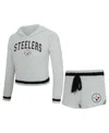 Concepts Sport Women's 2-piece Gray Pittsburgh Steelers Whitley Long Sleeve Hoodie Top And Shorts Set In Gray